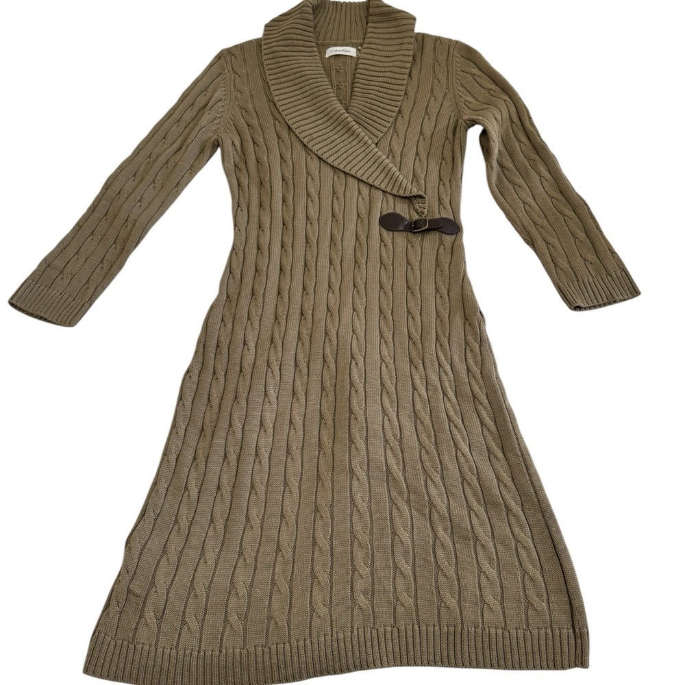 Calvin Klein Cable Knit Sweater Dress with Belt - Picture 2 of 7